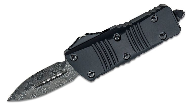 MICROTECH 238-16 S TROODON MINI D/E SIGNATURE SERIES DAMASCUS STANDARD RINGED HARDWARE